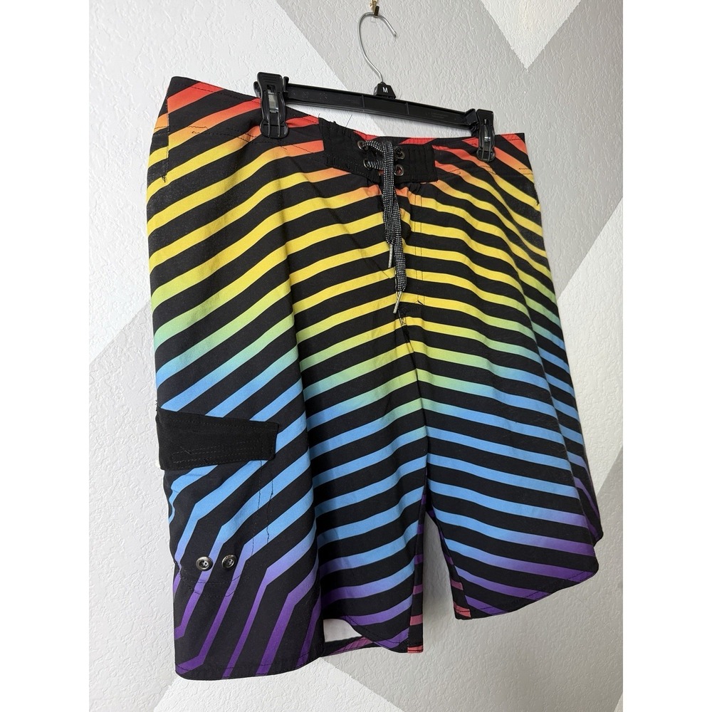 Tony Hawk Mens Multicolor Striped 12" Board Shorts Swim Trunks Size 34 - Picture 6 of 12